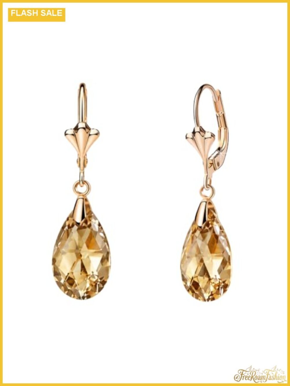 Austrian Crystal Teardrop Leverback Dangle Earrings 14K Gold Plated